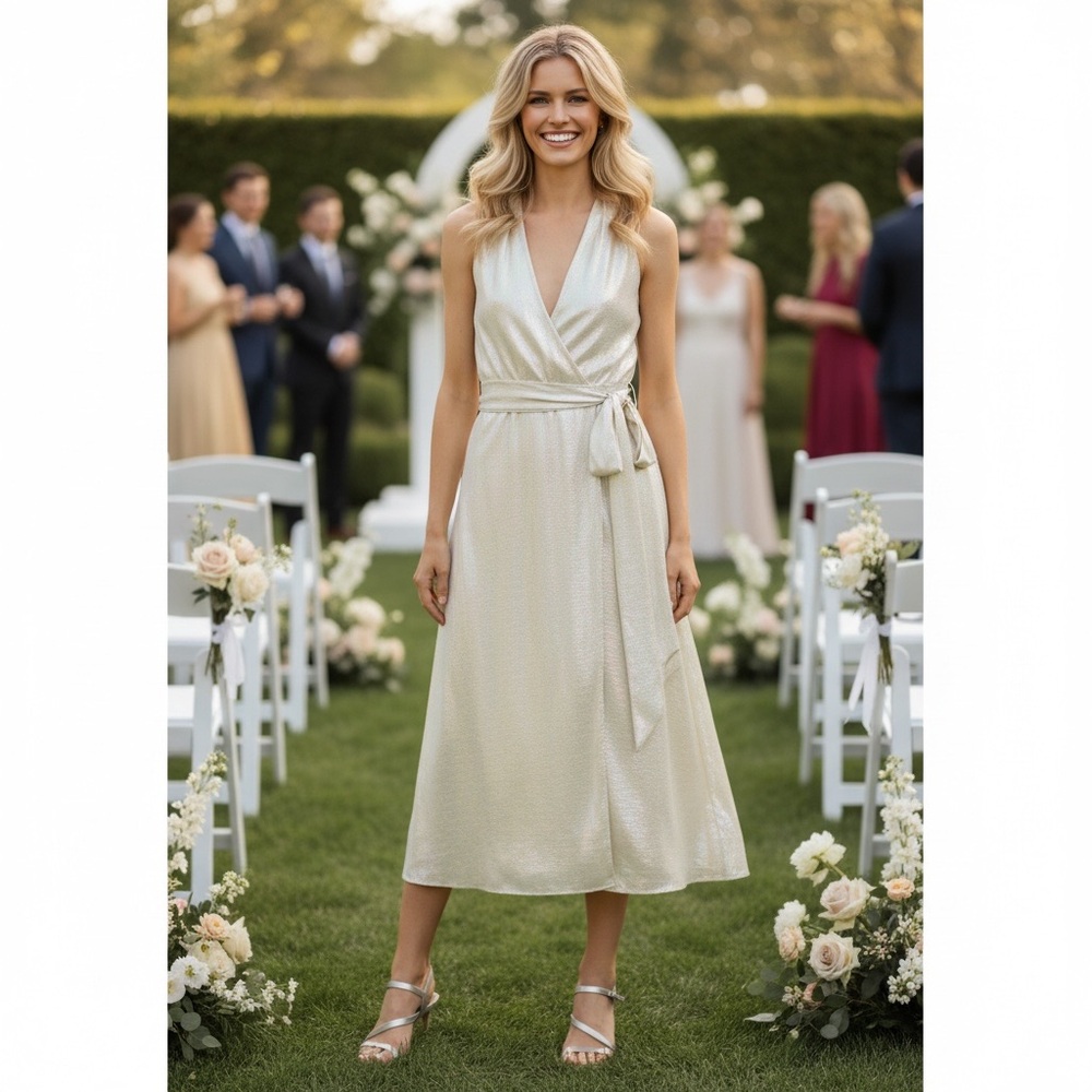 NWT Lauren by Ralph Lauren Metallic Jersey Halter Dress Wedding‎ Spring Summer